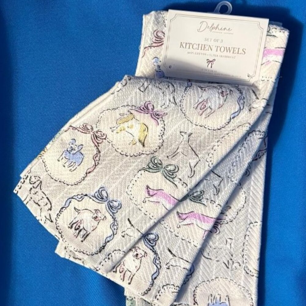 NEW 3 PACK SET DOG TOWELS W/ FRENCHIE / DACHSHUND / COLLIE / DOBERMAN  CHOW CHOW